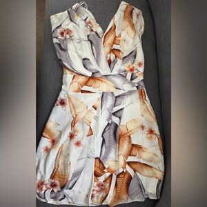 Reiss Cream and Orange Floral Wrap Dress